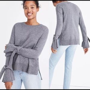Madewell Grey Tie Cuff Sweater Pullover Crew Neck
